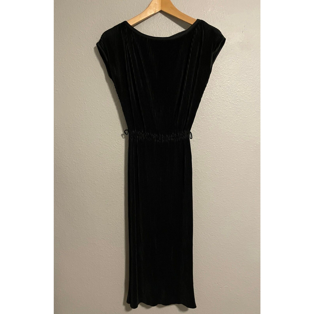 Vintage Womens Dress Small Black Satin Crinkle Cap Sleeve Sheer Grunge 90s READ